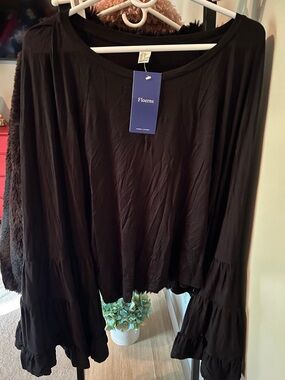 Floerns Black Tiered Long-Sleeve Blouse
